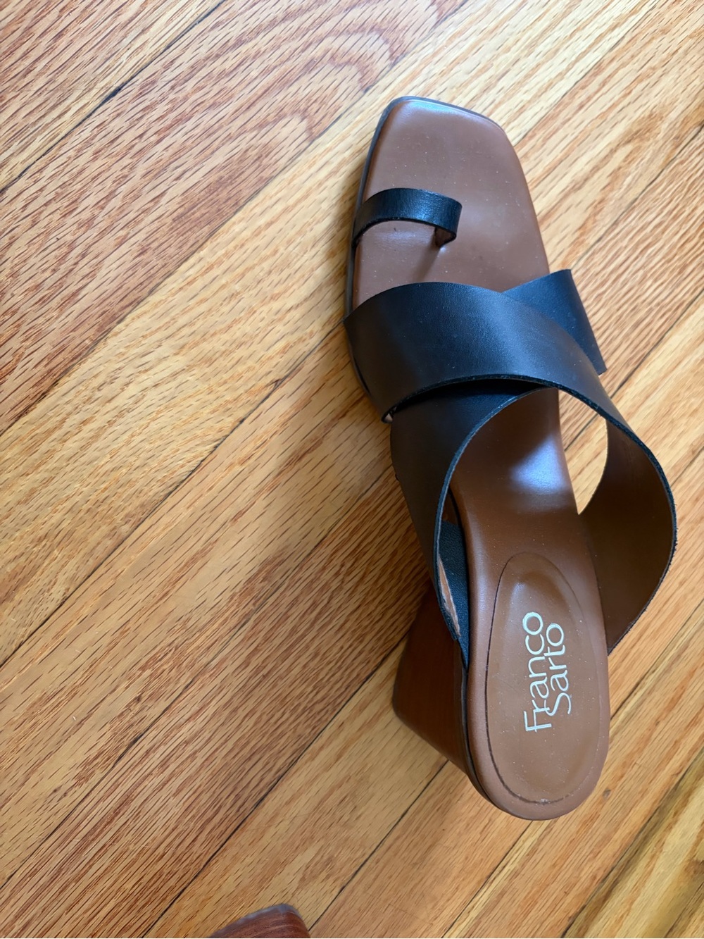Franco Sarto Black and Brown Leather Slide Mule